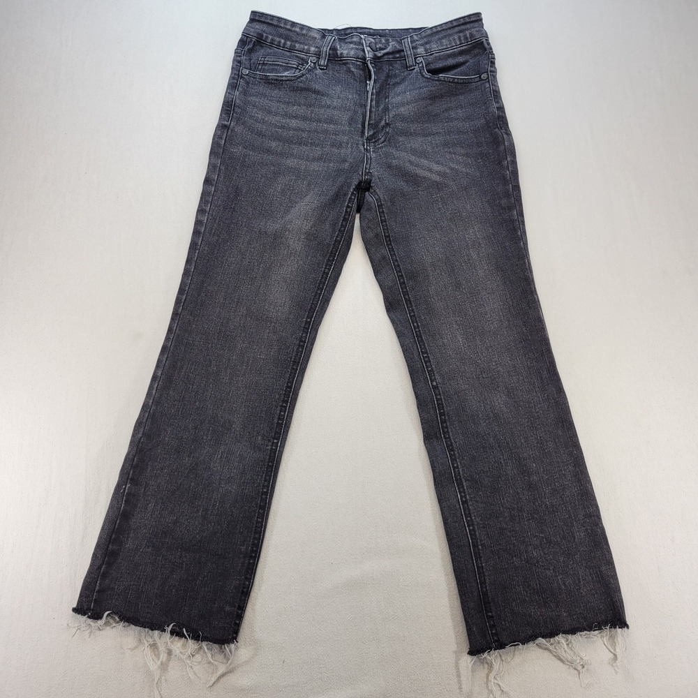OAT New York Wide Leg Jeans Womens 4/27 Black Faded Raw Hem Stretch Denim
